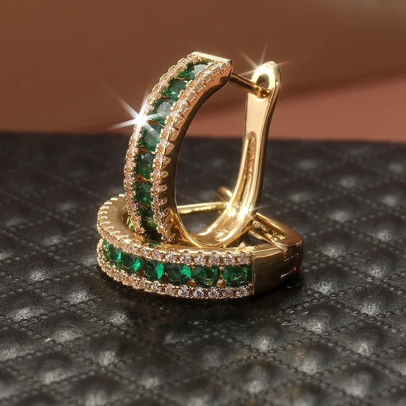 Cubic Zirconia Hoop Earrings Inlaid — Green | KIMLUD
