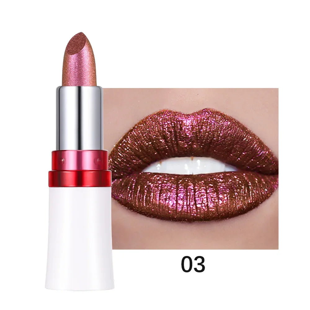 Metallic Lip Gloss Glitter Glaze Waterproof Long-Lasting — Bright Red | KIMLUD