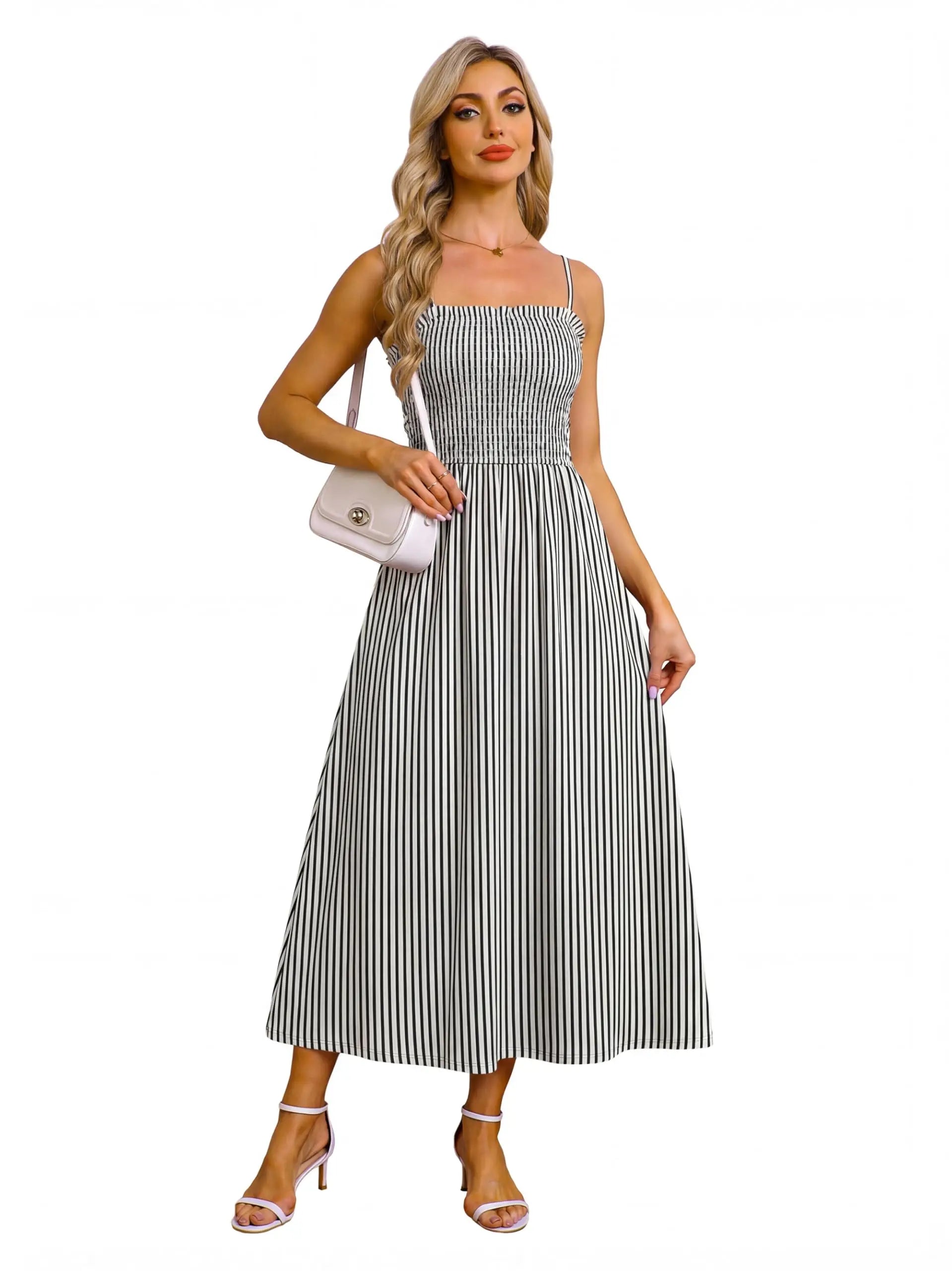 Spaghetti Strap Maxi Dress – Smocked Waist – Polyester Fiber | KIMLUD