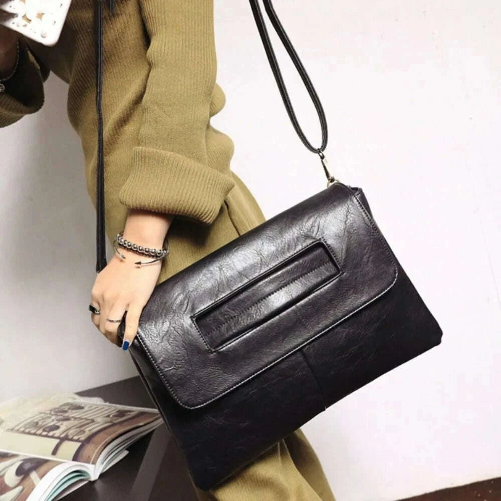 KIMLUD, New Zipper Handheld Evening Banquet Bag Simple PU Leather Shoulder Bag Large Capacity Message Bag Women, KIMLUD Womens Clothes