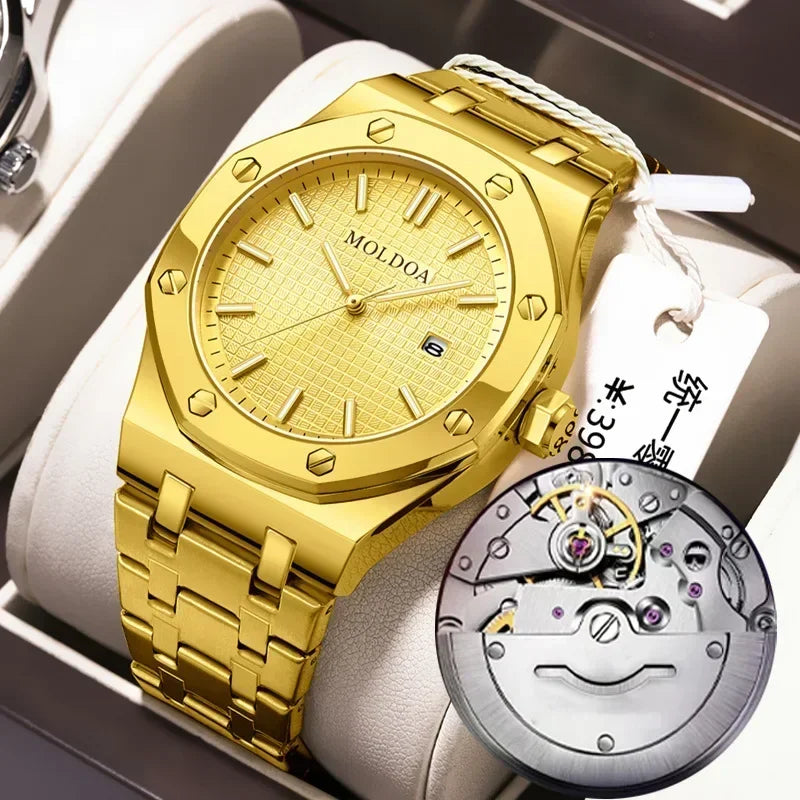 Men's Watch Men's Hollow Waterproof Luminous Calendar Double Butterfly Button Tiktok Luxury Watch Numberless Watch for Men