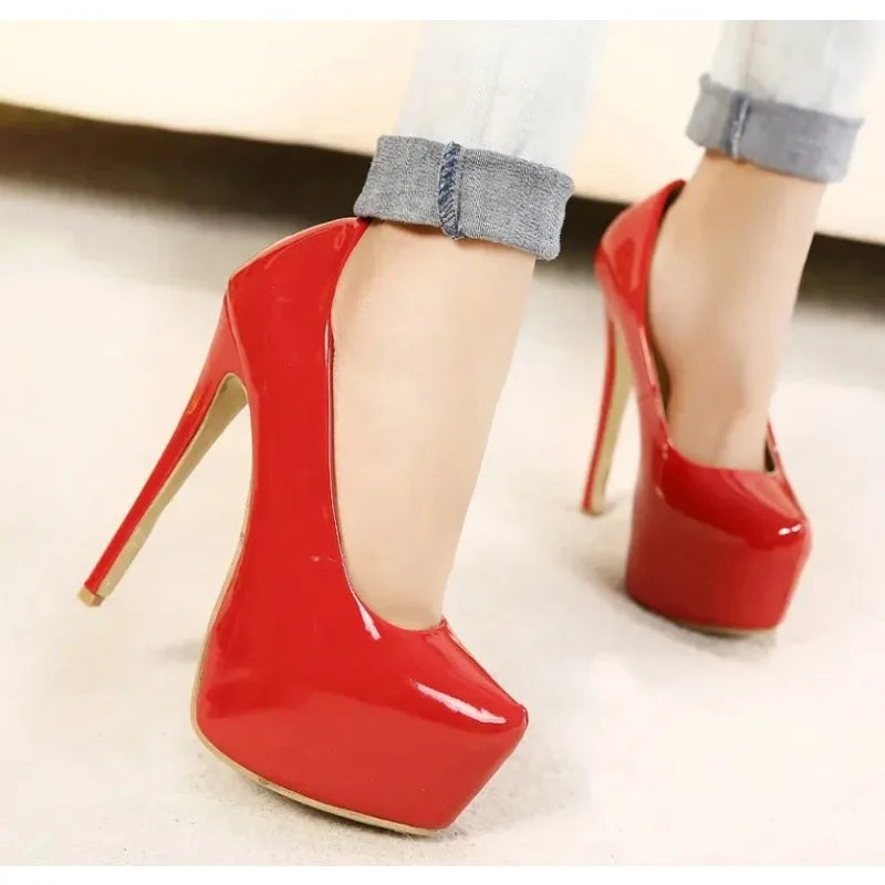 Pumps – Platform Slip-On – Patent Leather – Black | KIMLUD