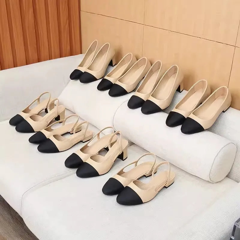 2025 Summer Women Luxury High Heels Shoes for Woman's Color Splicing Mixed Color Round Toe Sandals Ladies Slippers Casual Shoes