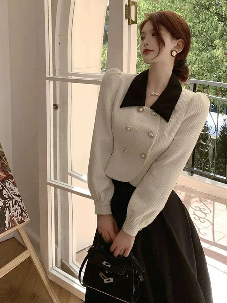 KIMLUD, 2023 Spring Elegant Two Piece Set Women Casual Slim Korean Coat + Black Pleated Gothic Vintage Midi Skirt Office Lady Skirt Srts, KIMLUD Womens Clothes