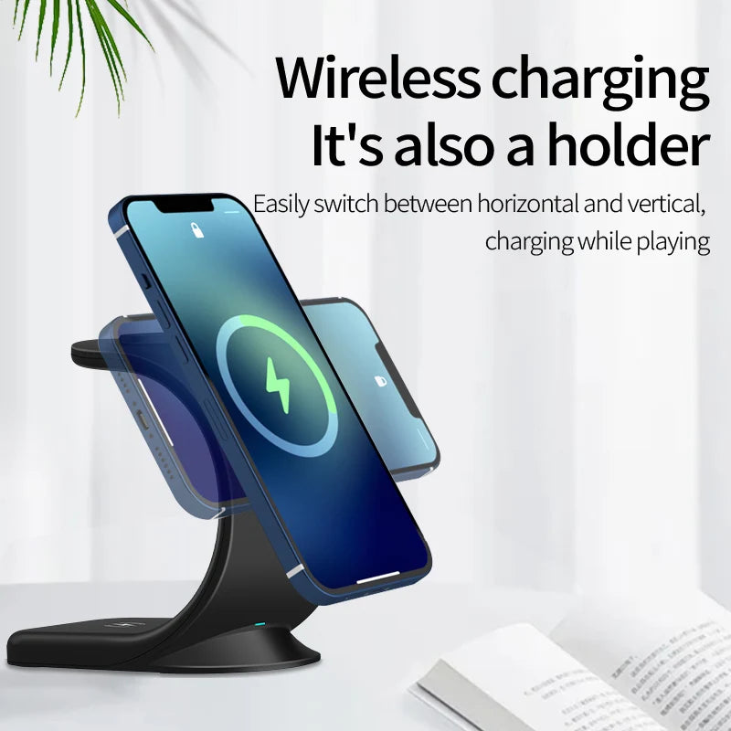 KIMLUD, 2024 3 in 1 Magnetic Wireless Charger for Smart Phone 5-15W Wireless Charging Station for Watch/Earphones Phone Holder/Bracket, KIMLUD Womens Clothes