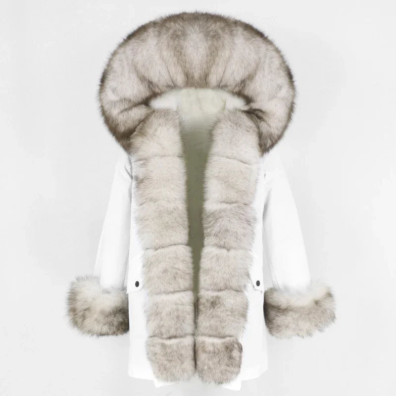 OFTBUY 2024 Fashion Winter Jacket Women Real Fur Coat Natural Real Fox Fur Collar Loose Long Parkas Big Fur Outerwear Detachable