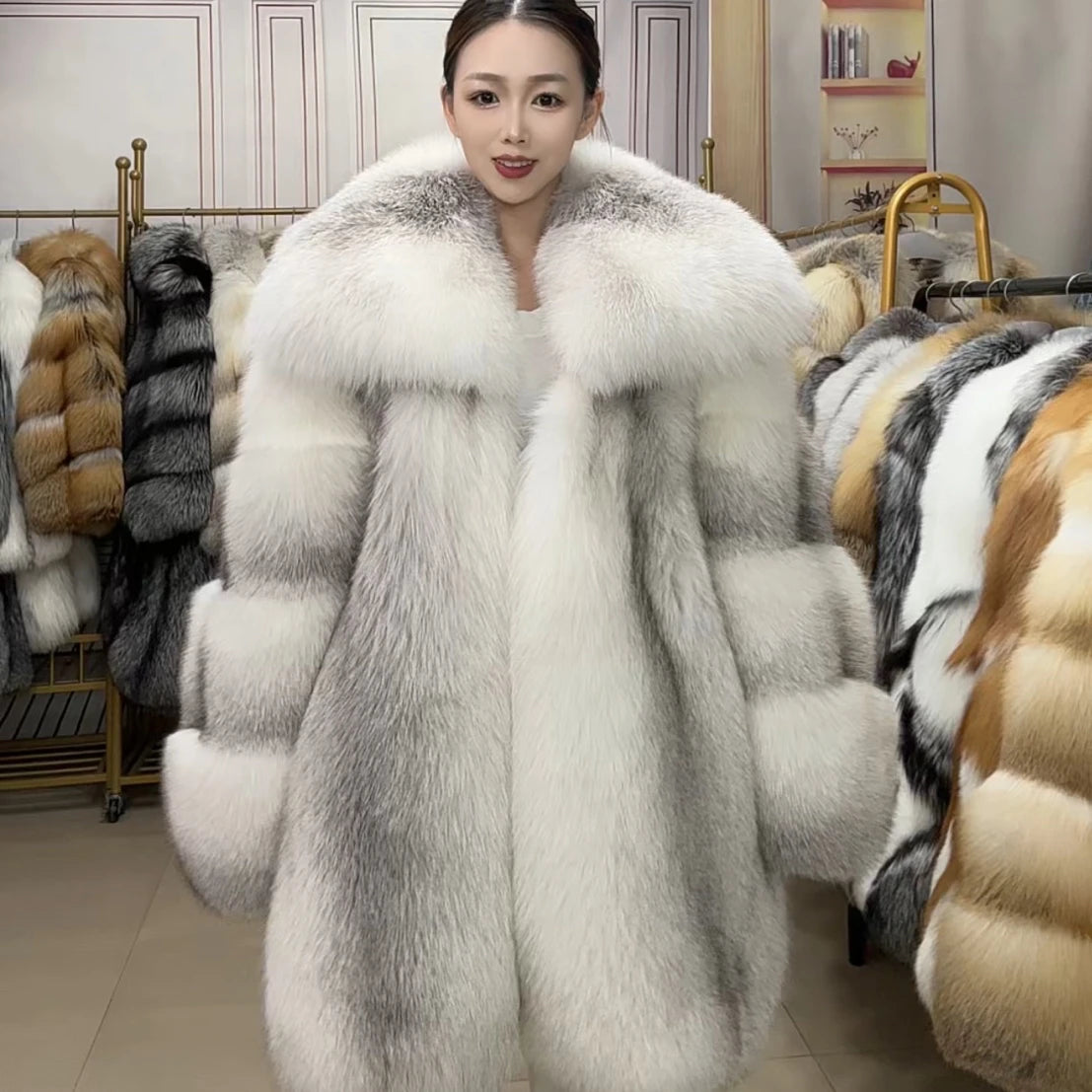 Coat – Fox Fur Collar – Silk | KIMLUD