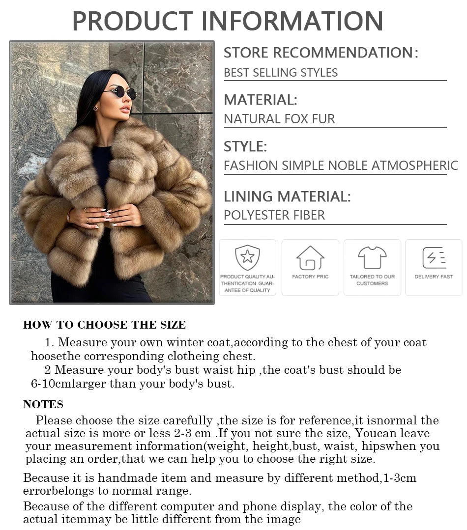 Women's Clothing Genuine Fox Fur Jacket Natural Fox Fur Fluffy Coat Lapel Luxury Brands Women Short Real Fur Coat
