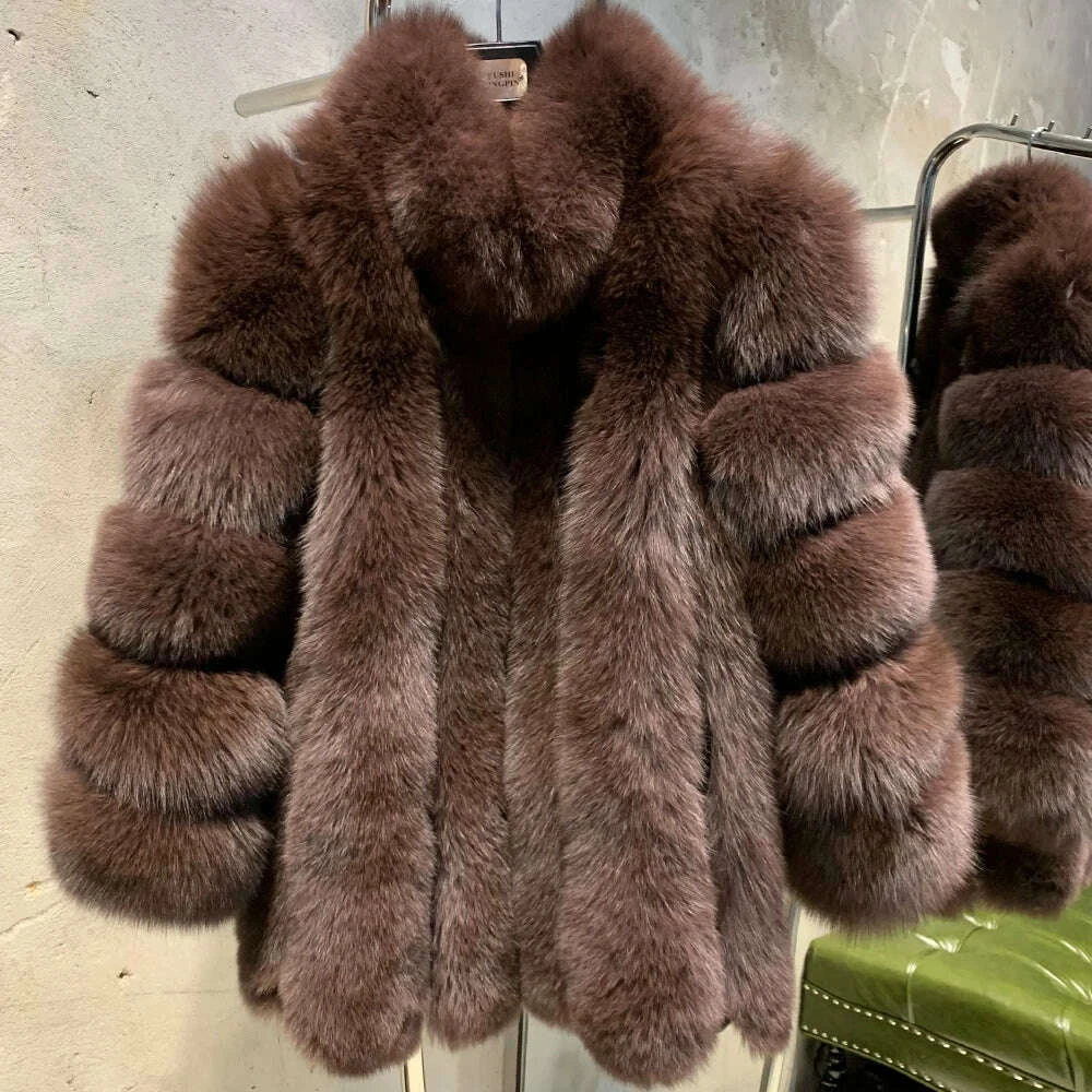 KIMLUD, Long Fox Fur Coats Wholesale Winter Female Natural Fox Fur OutWear Full Pelt Real Fox Fur Jackets with Long Sleeve 909, KIMLUD Womens Clothes