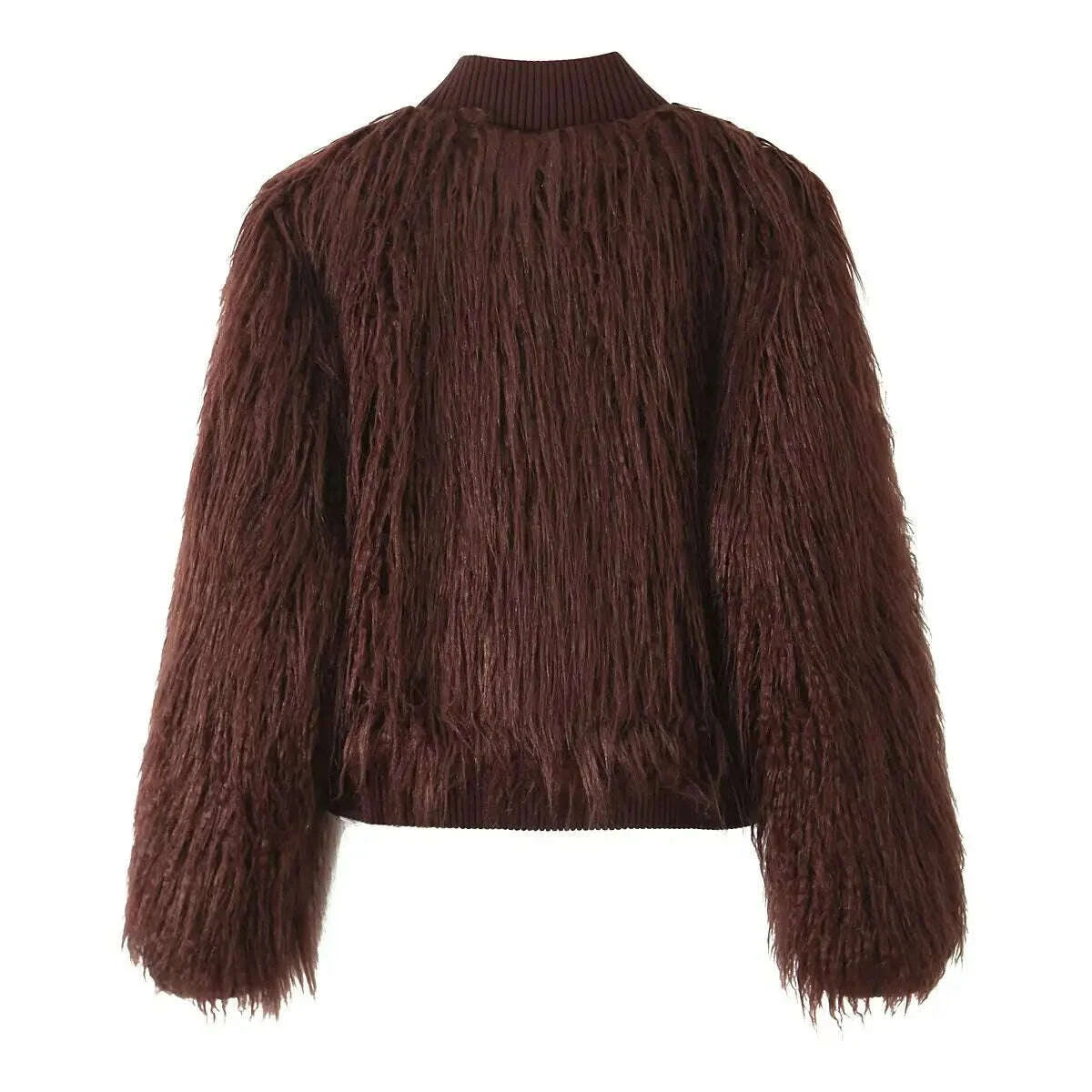KIMLUD, Women Short Faux Fur Jackets Streetwear Winter Casual Single Breasted Long Sleeves Artificial Fur Effect Knitted Jacket, KIMLUD Womens Clothes
