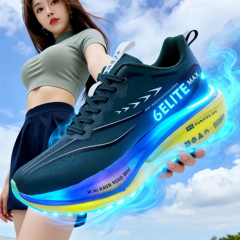Air Mesh Running Shoes Carbon Plate Marathon Lightweight Breathable Nonskid — Emerald Green | KIMLUD