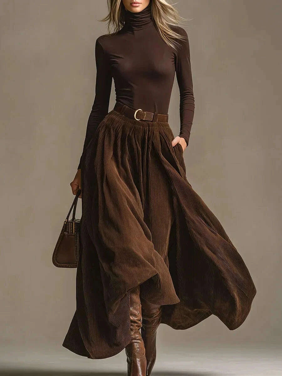 kimlud-womens-2-piece-set-corduroy-skirt-set-brown-high-waist-midi-skirt-with-belt-long-sleeve-high-neck-top-elegant-casual-outfit-kimlud-womens-clothes-35043479