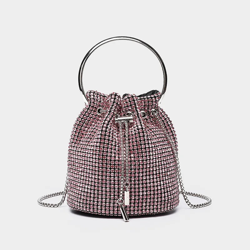 Diamond-Embellished Bucket Bag Water Drop — Champagne Gold | KIMLUD