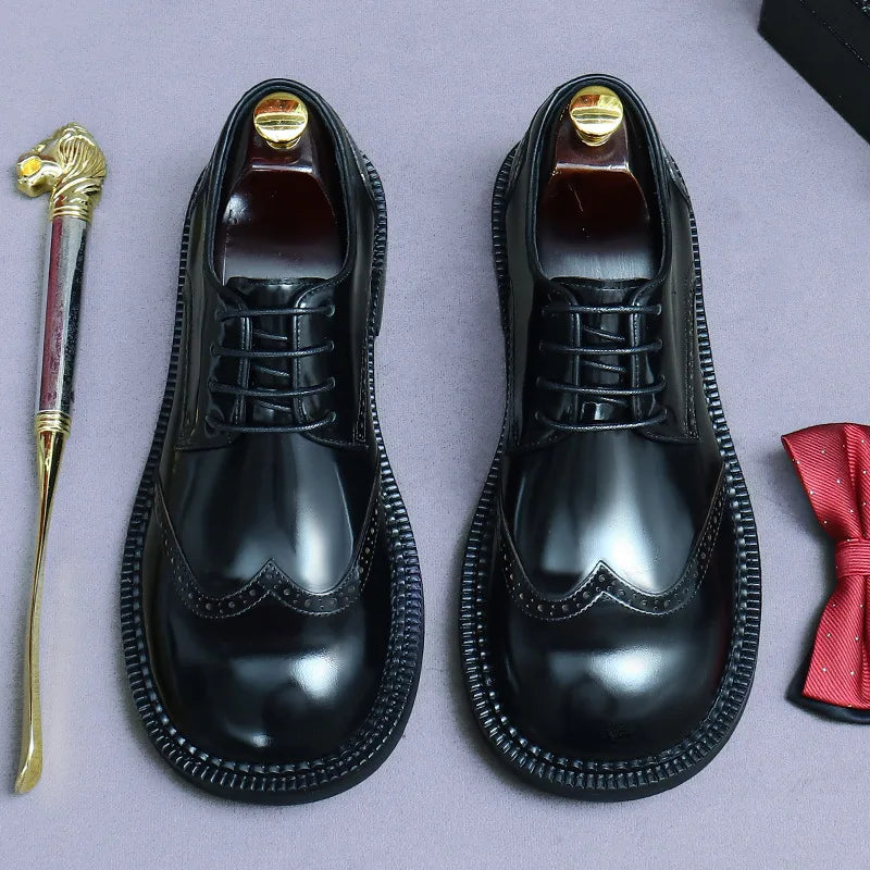 Men's Dress Brogues – Retro Handmade – Genuine Leather – Brown | KIMLUD