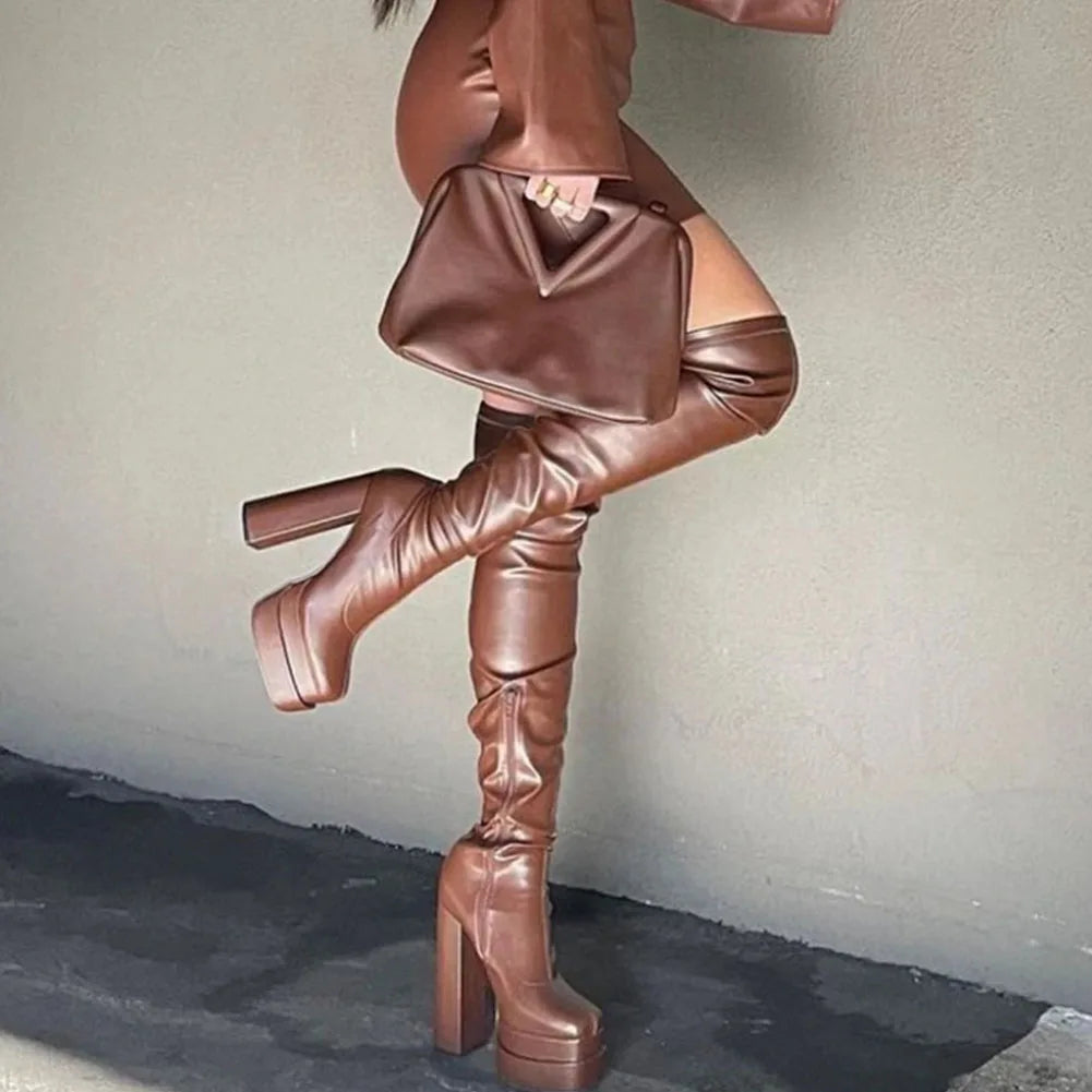 Double Platform Super High Heels Women Over the Knee high Boots Elegant Sexy Comfy Warm Women Shoes Winter Boots