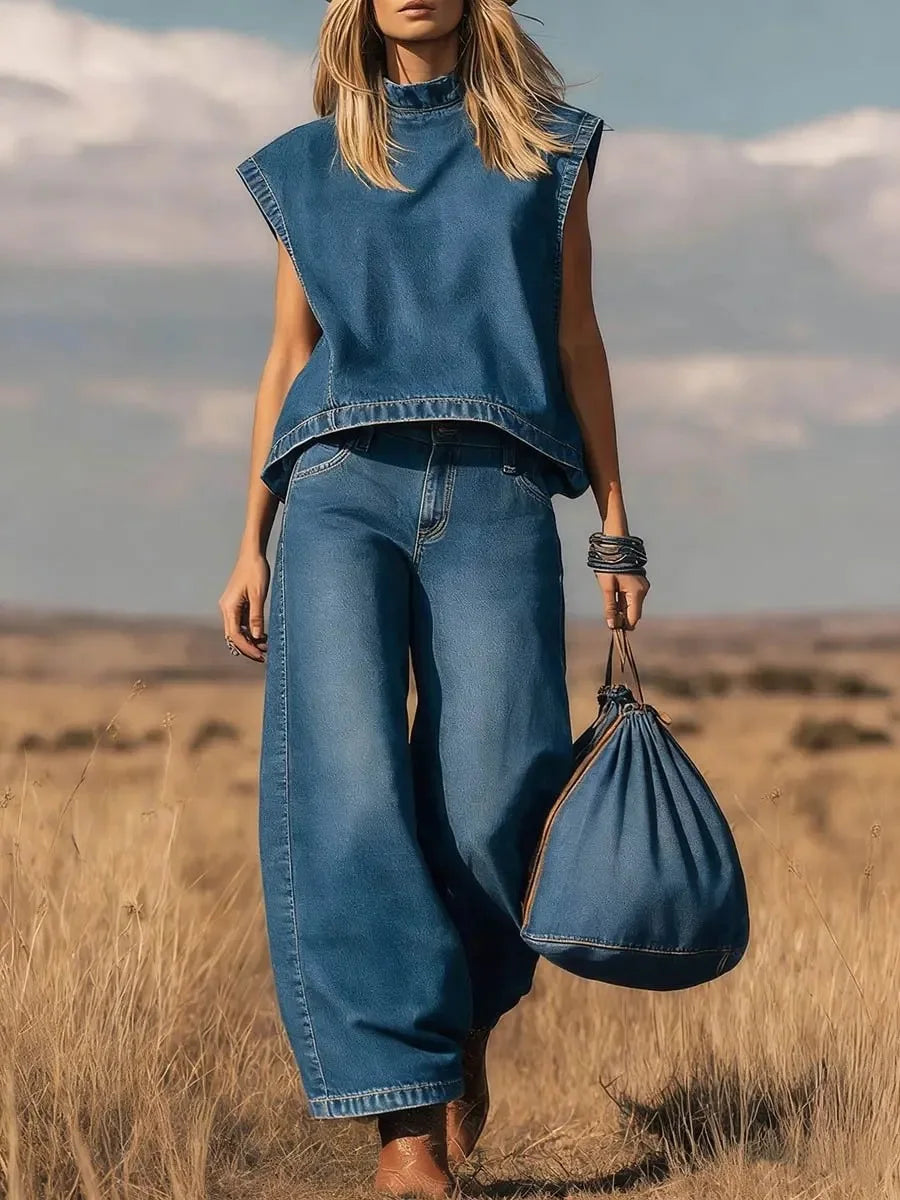 Oversized Cropped Denim Vest Ripped Buttoned Sleeveless Lightweight Street Style — Denim Blue | KIMLUD