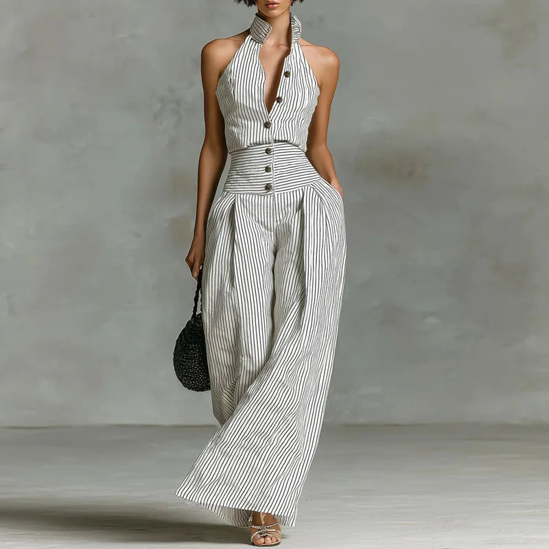 Polyester Plaid Print Wide-Leg Pants — Black | KIMLUD