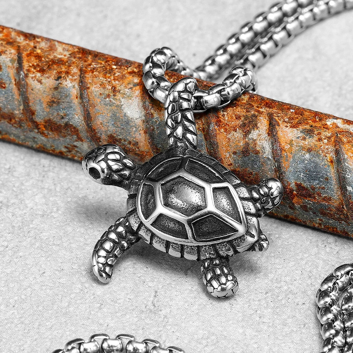 Vintage Tortoise Men Necklaces with Pendant Stainless Steel Punk Jewelry for Women Male Gift Daily Wear Hip Hop Accessories