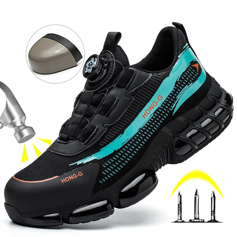 Men's Work Shoes Rotary Buckle Work Sneakers Protective Shoes Safety Industrial Puncture-Proof Anti-Smash Steel Toe Shoes