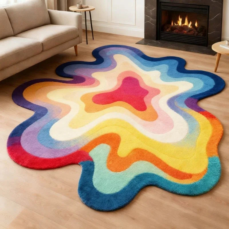 Abstract Plush Rug Irregular Shape — Navy | KIMLUD