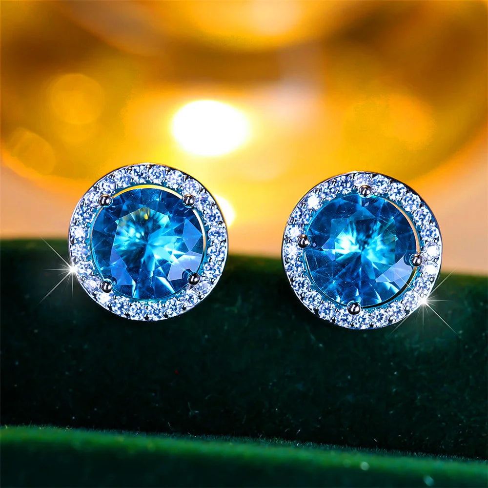 Crystal Stud Earrings Round — Purple Blue Green | KIMLUD