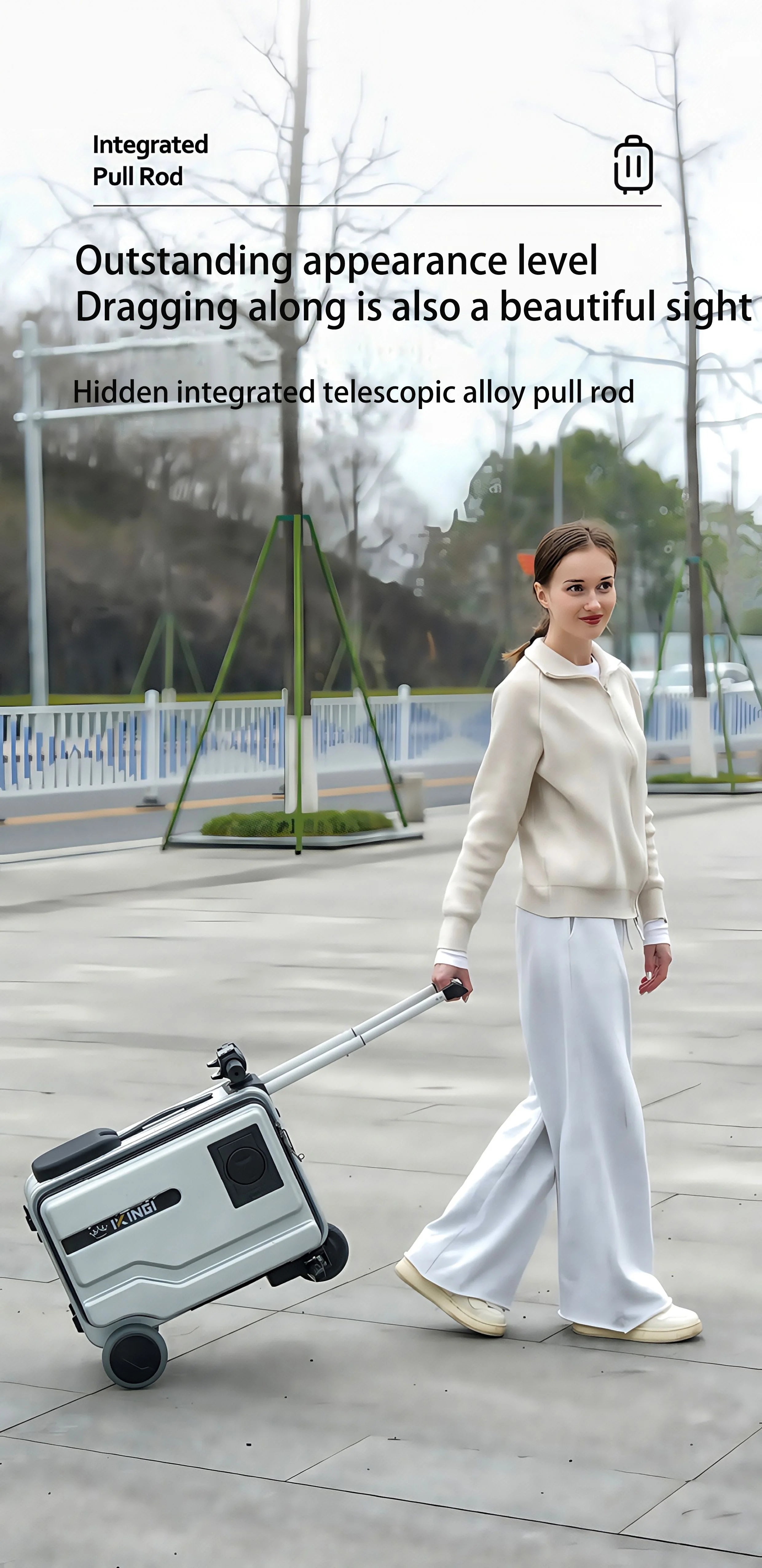 Polycarbonate Luggage Electric Scooter With Aluminum Frame And Quiet Glide — Silver | KIMLUD