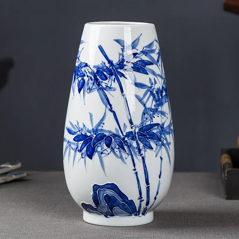 Jingdezhen-Chinese Blue and White Porcelain Flower Vase, Wealthy Bamboo, Living Room Desktop, Bloom Decoration, Hot, New