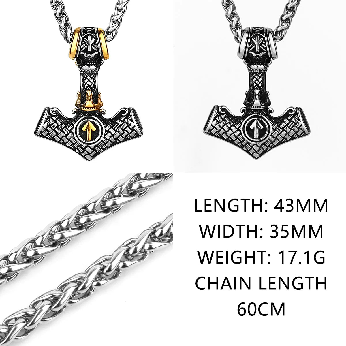 Nordic Mjolnir Valknut Rune Necklace Men's Amulet Pendant Stainless Steel Viking Scandinavian Vienna Pendant Necklace Gift