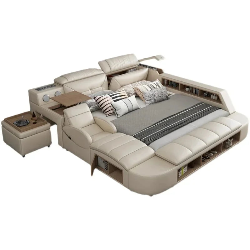 Adjustable Electric Double Bed Frame with Massager - Modern Multifunctional King Size Furniture Set