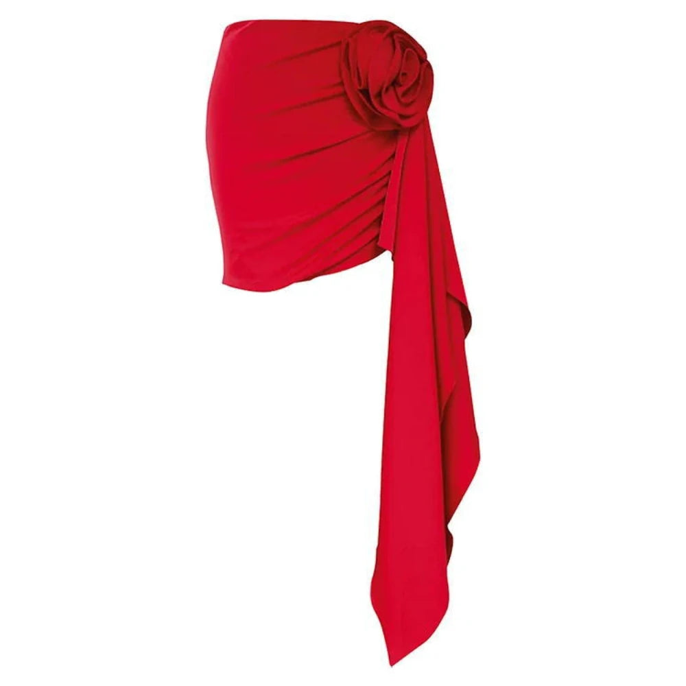 VGH Sexy Two Piece Set for Women Diagonal Collar Sleeveless Bikini High Waist Slimming Skirt Spliced Appliques Swimsuit Female