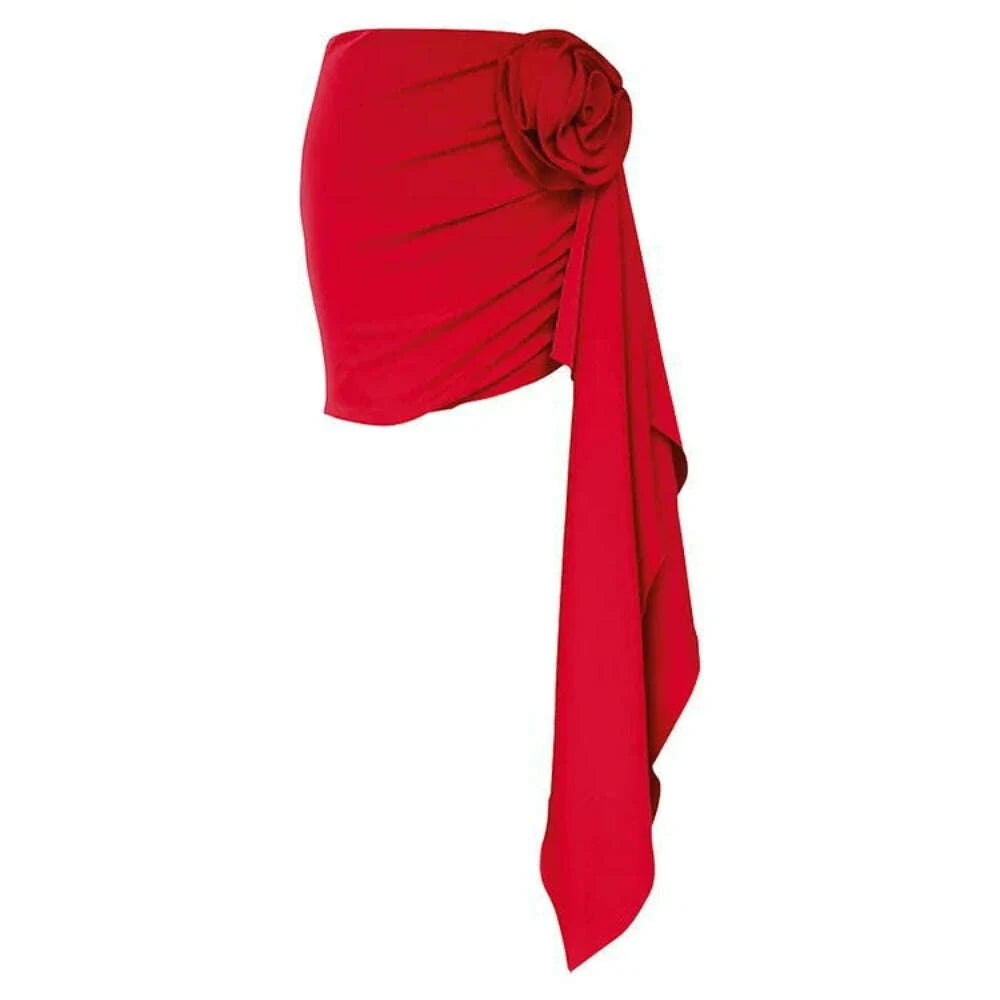 KIMLUD, VGH Sexy Two Piece Set for Women Diagonal Collar Sleeveless Bikini High Waist Slimming Skirt Spliced Appliques Swimsuit Female, KIMLUD Womens Clothes