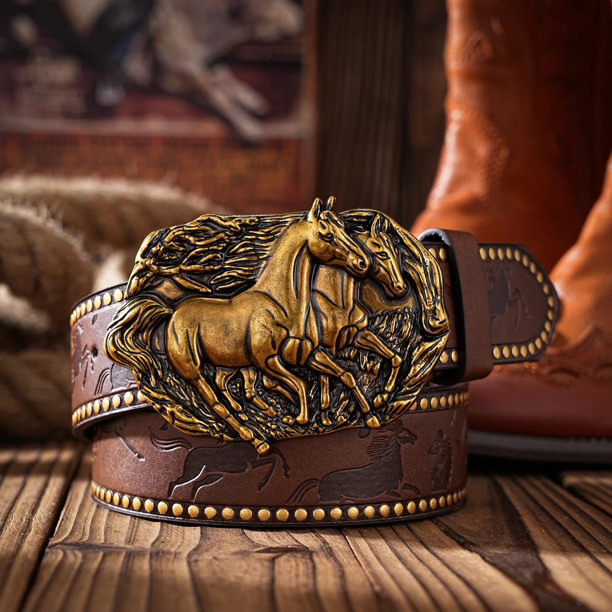 PU Leather Western Buckled Belt Casual — Black | KIMLUD