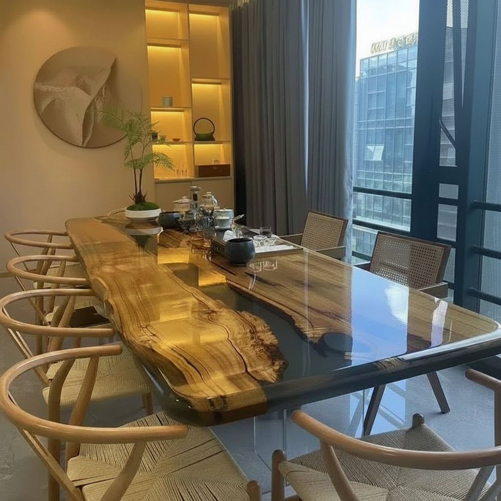 KIMLUD, JC Resin Table Spot River Table Walnut Solid Wood Large Board Tea Table Resin Large Board Tea Gold Camphor Desk, KIMLUD Womens Clothes