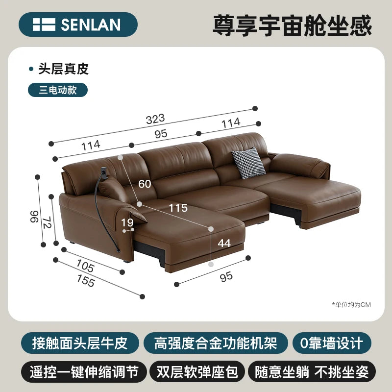 Leather-Like Modular Sofa L-Shaped Folding Recliner — Chestnut Brown | KIMLUD