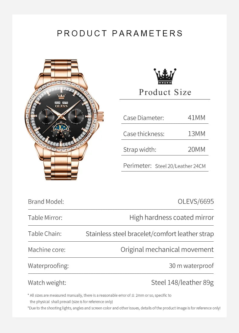 Rose-Gold Moon Phase Diamond Bezel Watch — Black | KIMLUD
