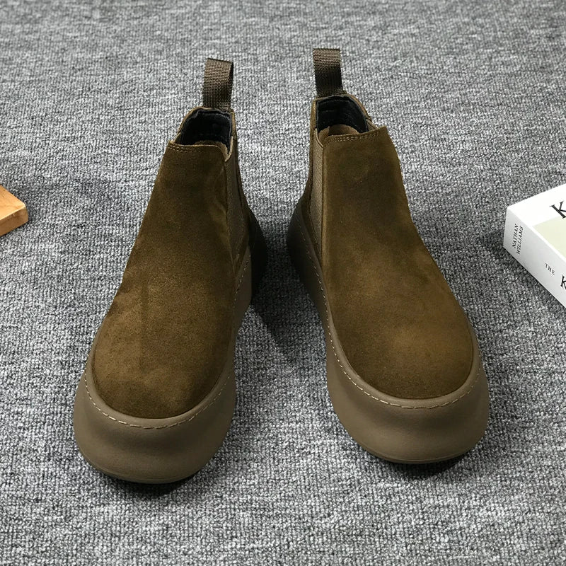 Men Thick Soled Suede Short Boots Retro Autumn Winter Comfortable Fashionable Height Increasing Boots for Casual Young People