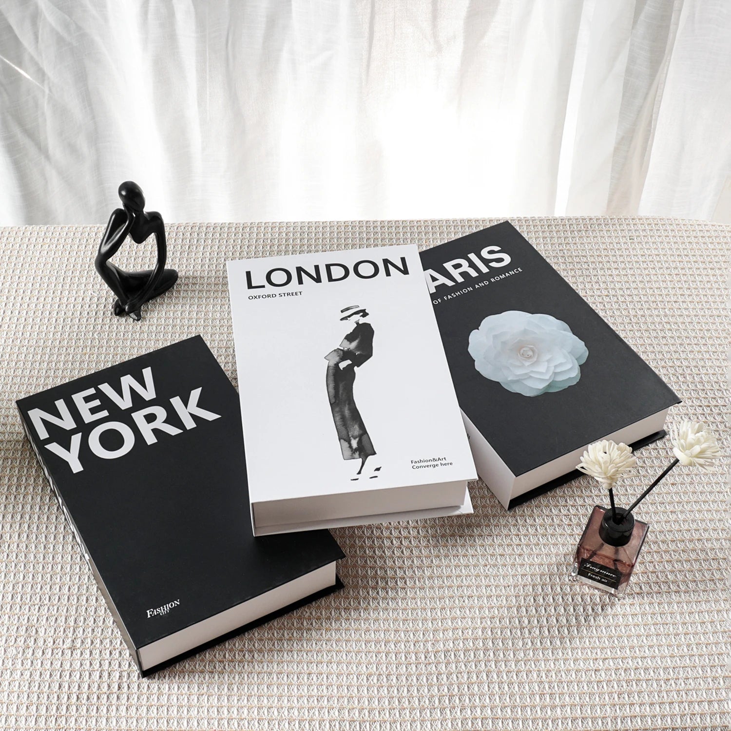 Foldable Faux Books Three-Piece Set for Couture Coffee Table Decor — Black | KIMLUD