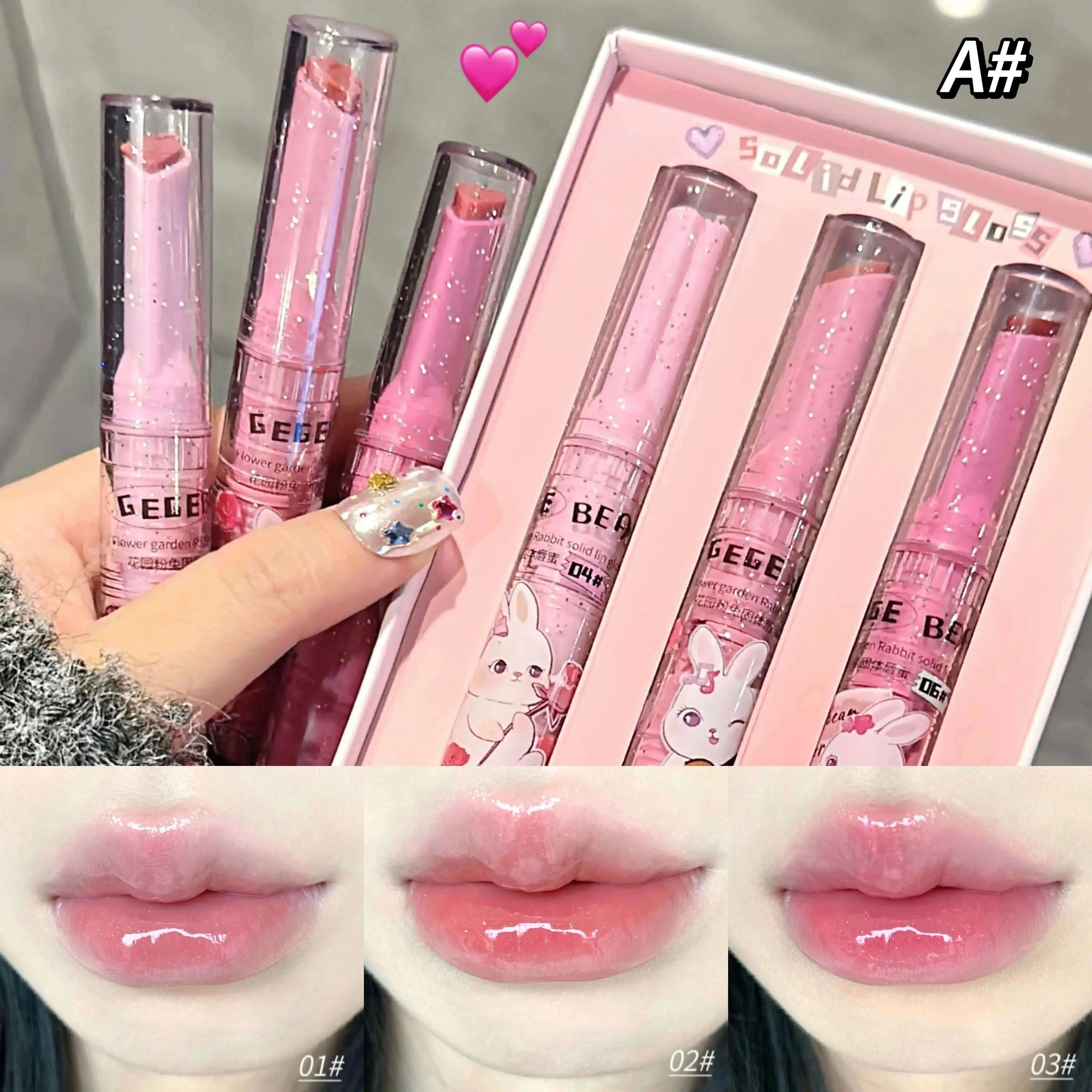 gege-bear-garden-pink-rabbit-solid-lip-gloss-moisturizing-watery-colored-lip-balm-long-lasting-and-tender-lip-balm-kimlud-kimlud-33921888