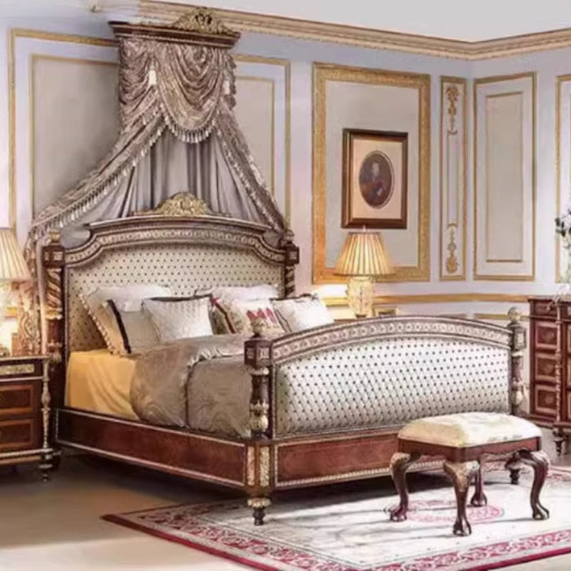 France Luxury Double Bed Romantic Design Comfortable Bedroom Bed Princess Square Frame Letto Matrimoniale Unique Furniture