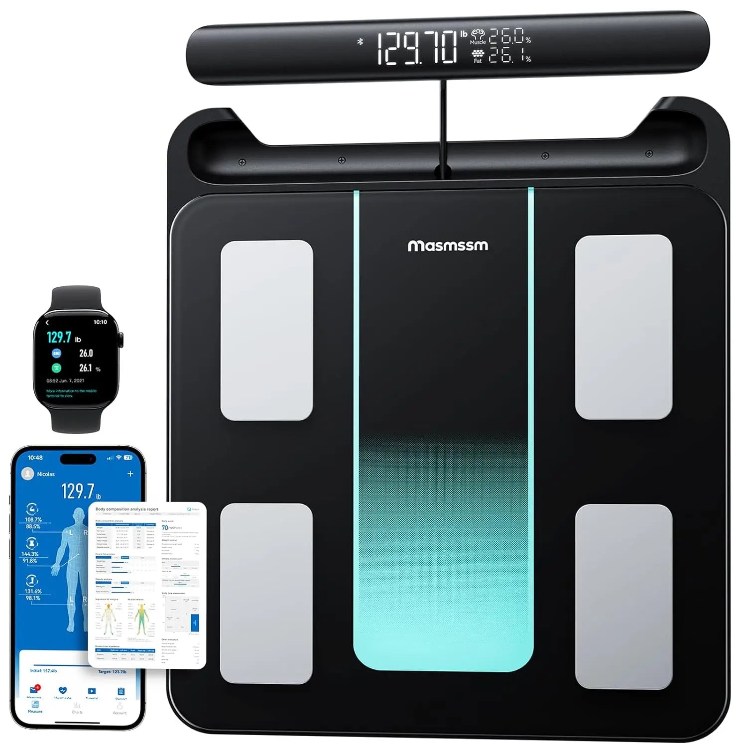 Smart Body Composition Scale With 8 Electrodes Dual-Frequency BIA — Black | KIMLUD