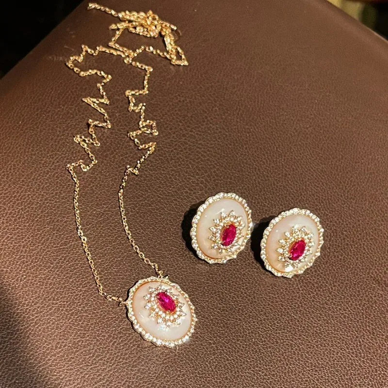 Necklace And Earrings Set – Natural Shell Pearl – Sterling Silver | KIMLUD