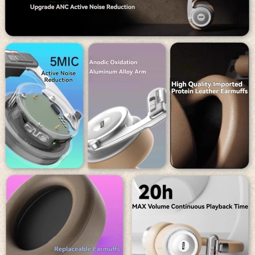 KIMLUD, UMELODY U3 ULTRA Active Noise Reduction Bluetooth Headphones Custom Retro Lightweight Metal Headset Foldable and Easy To Carry, KIMLUD Womens Clothes