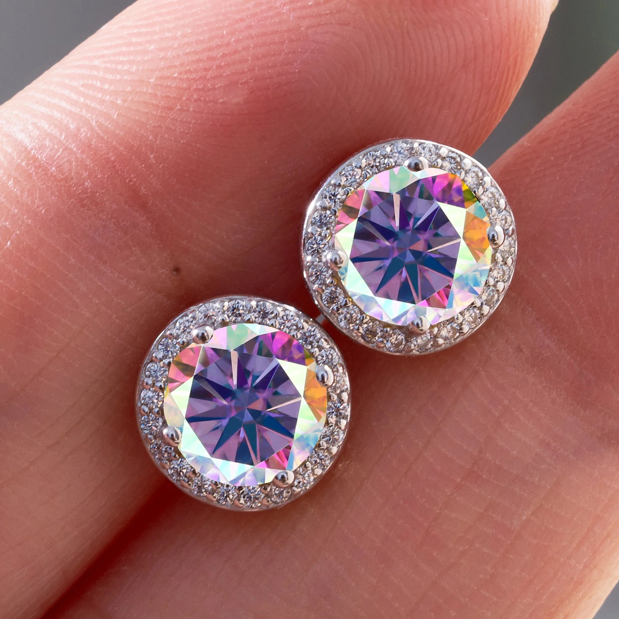 Sterling Silver Moissanite Round Stud Earrings 1.0ct Total — Colorless | KIMLUD