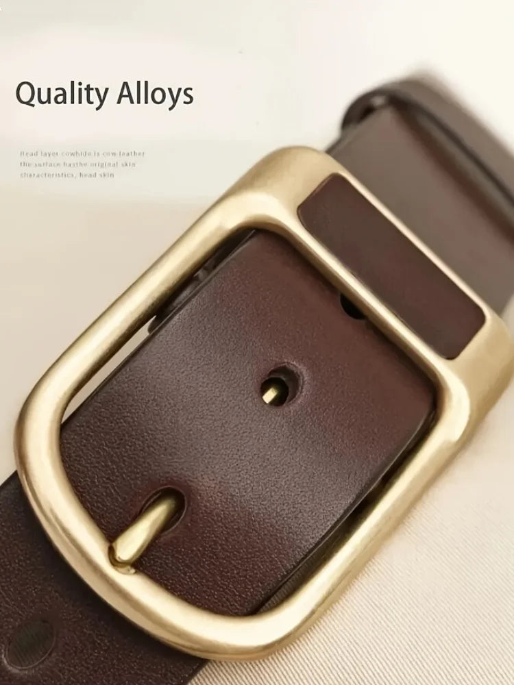PU Leather Belt Coboy Style Pin Buckle 3.8cm Width For Everyday Business Casual — Dark | KIMLUD