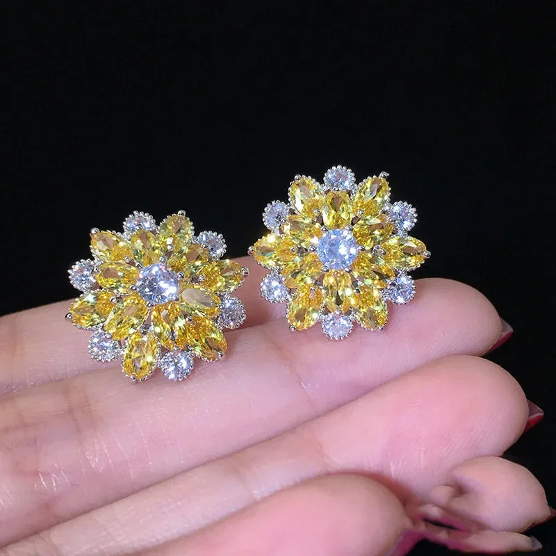 Sterling Silver Cubic Zirconia Needle Stud Earrings — Silver Gold | KIMLUD