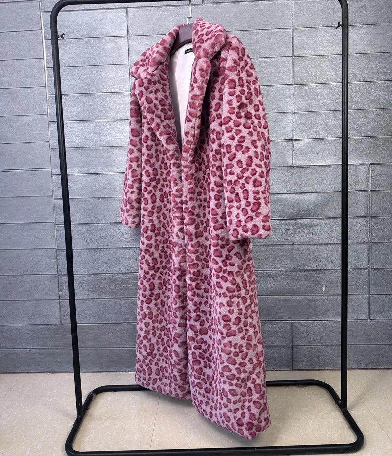 Fur Coat – Faux Rabbit Hair – Leopard Print Overcoat X-Long | KIMLUD