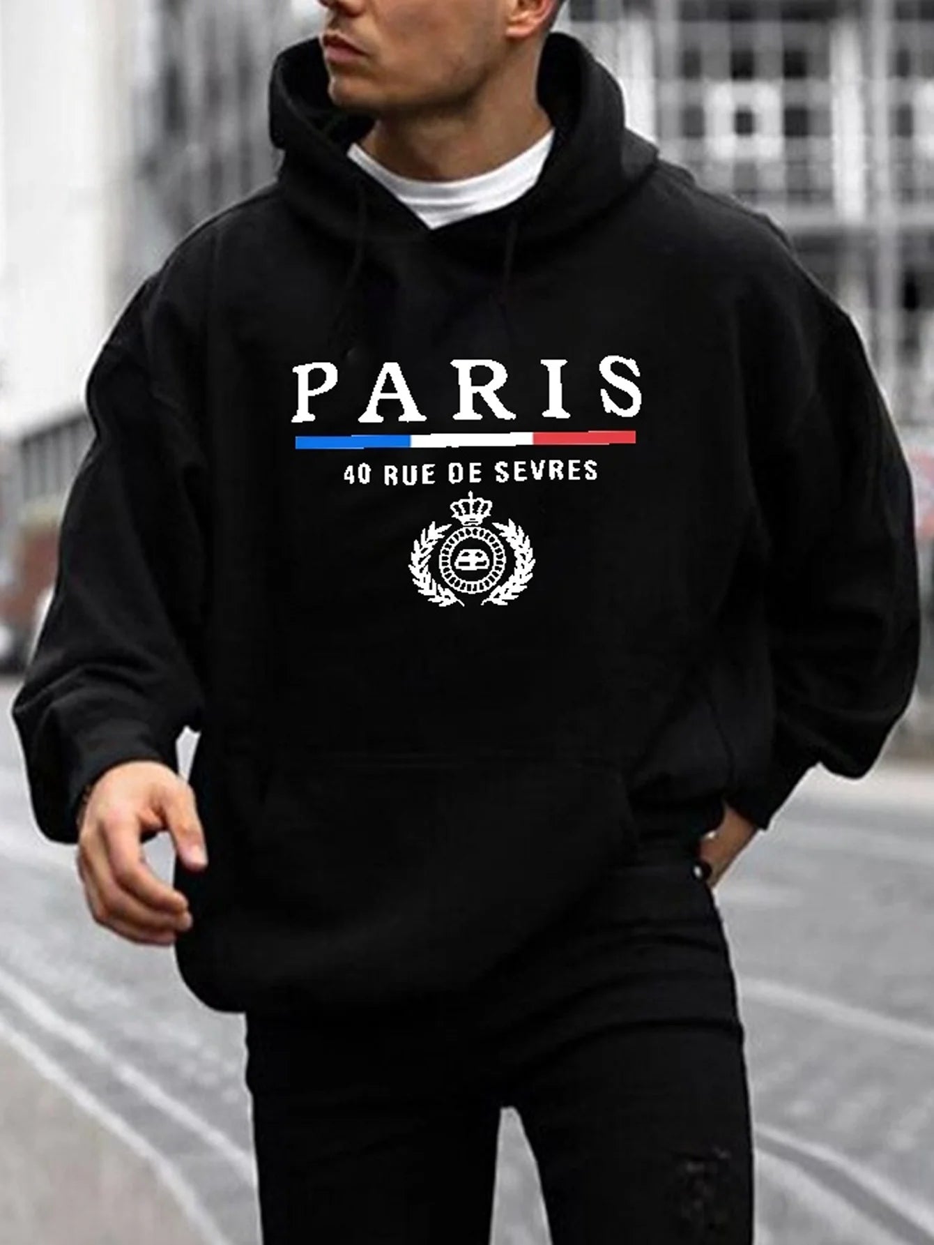 KIMLUD, Stylish PARIS Print Hoodie for Casual Men: Graphic Design Pullover with Kangaroo Pocket, Ideal Gift for Winter Fall, HEI / M, KIMLUD Women's Clothes