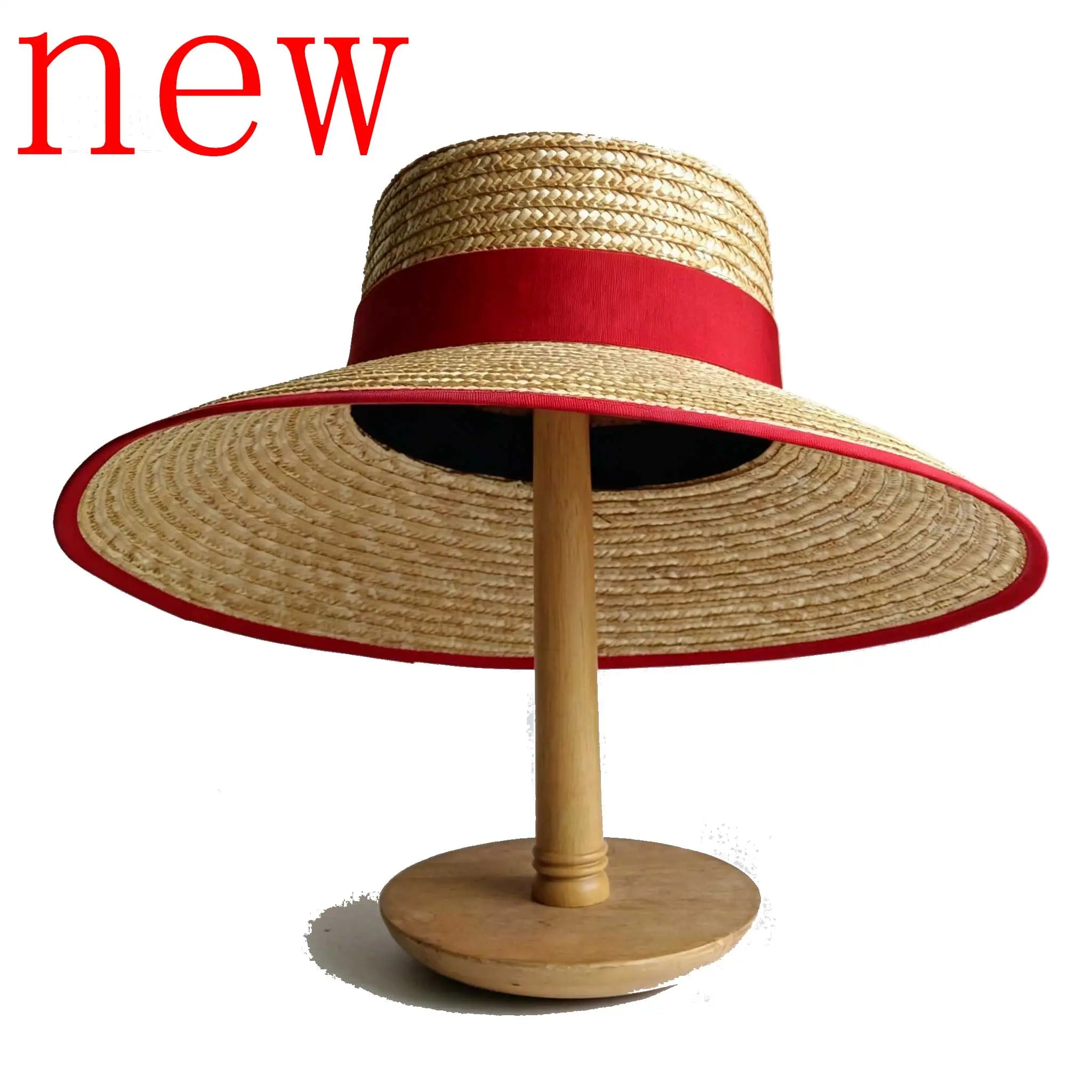 Straw summer hat Red French elegant ladies seaside travel sun hat Hepburn style wide brim hat summer hat