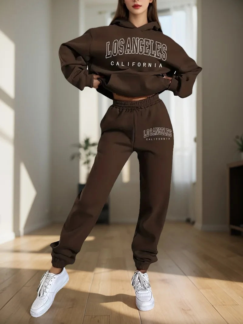 Two Piece Hoodie Set – Letter Print – Loose – Hooded | KIMLUD
