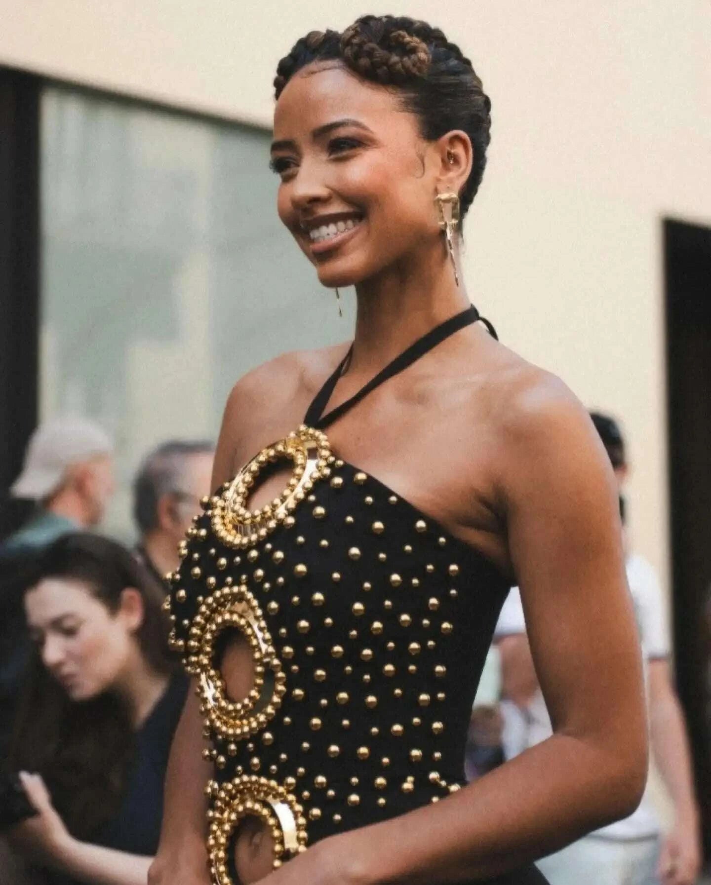 KIMLUD, Black Color Women Sexy Halter Off the Shoulder Golden Beading Bodycon Bandage Long Dress Evening Party Celebrate Outfit, KIMLUD Womens Clothes